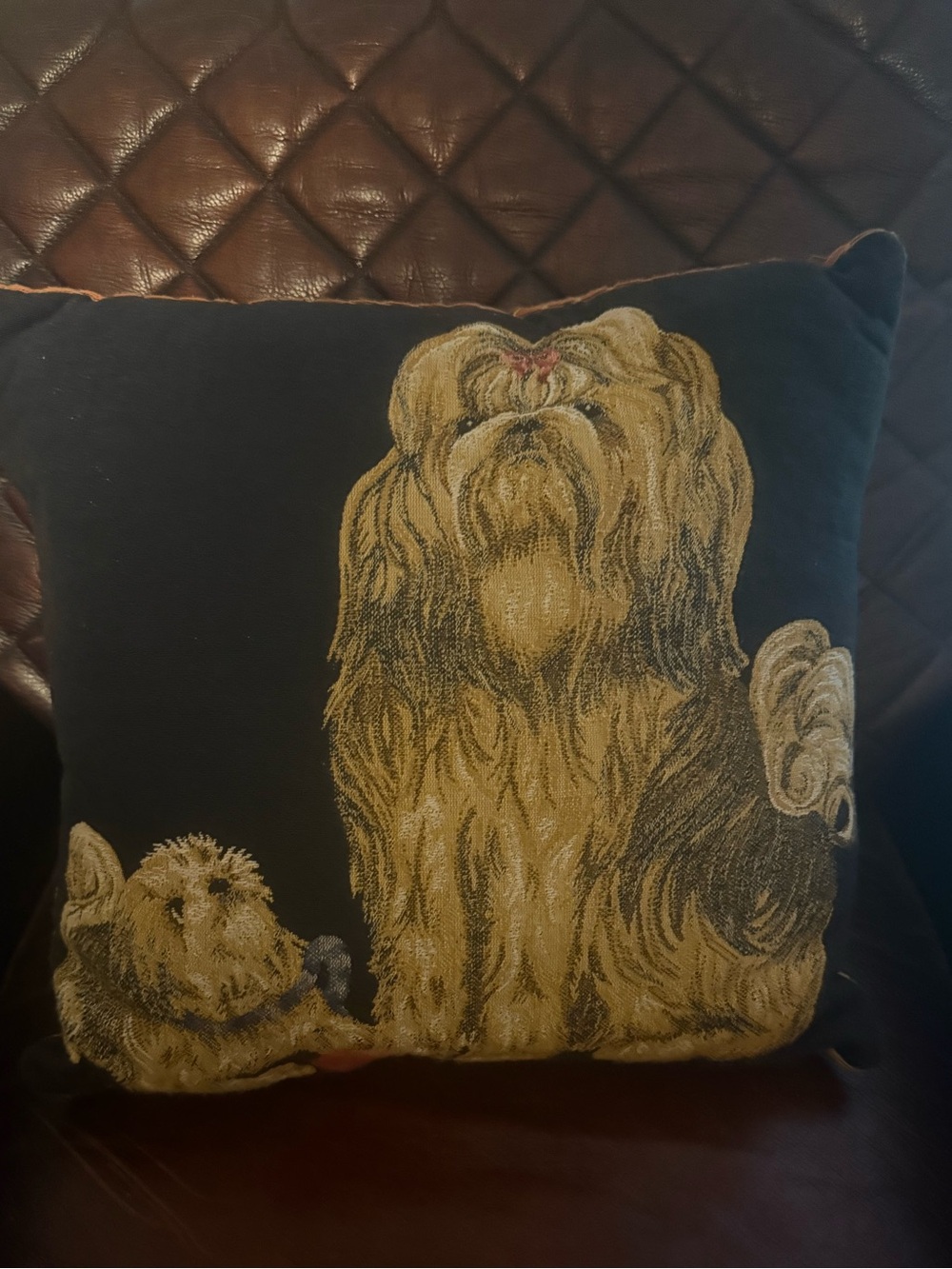Yorkie Silky Haired Yorkshire Terrier Throw Pillow 14x14 Upholstery With Puppy